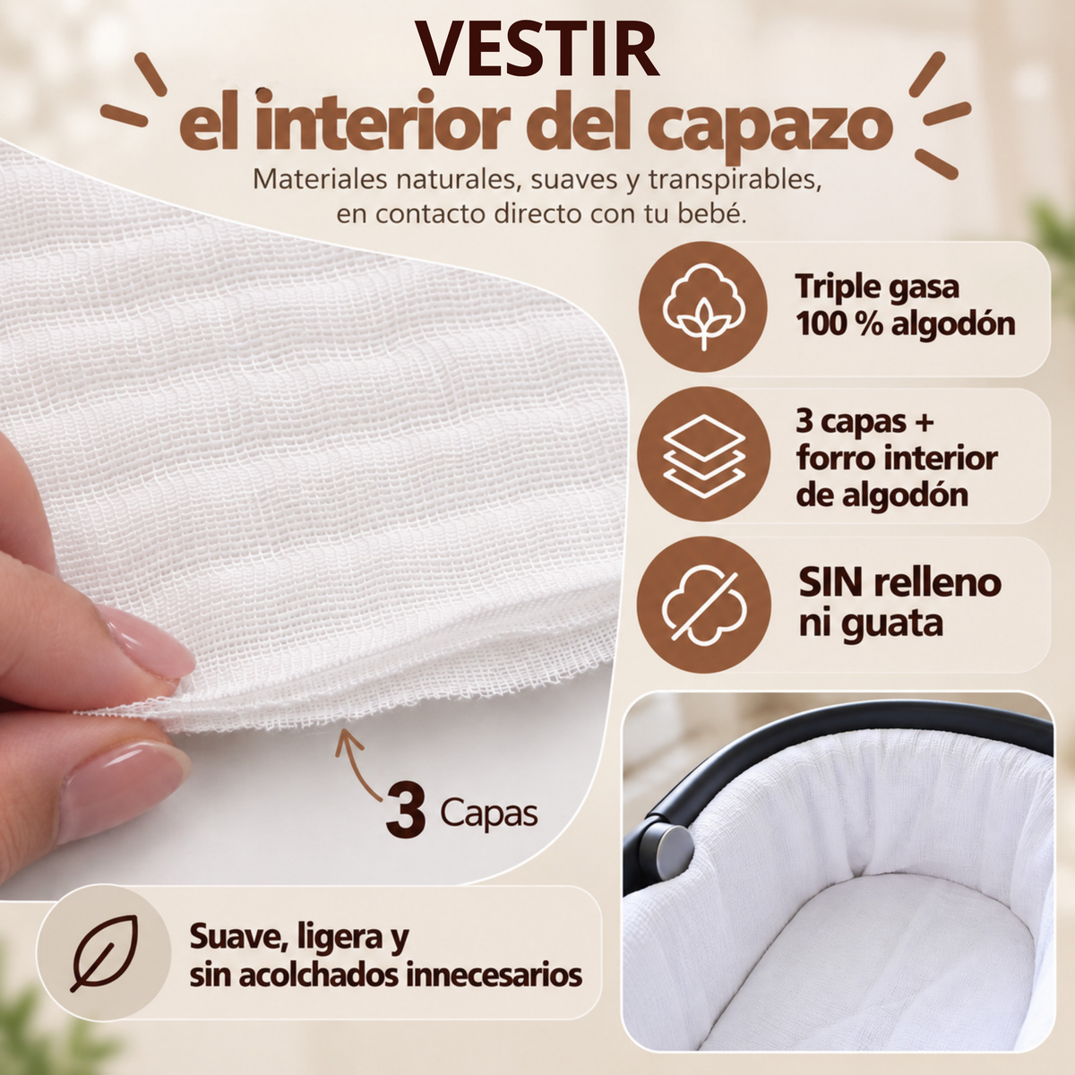 Cubre Capazo de Muselina | Protege y Renueva el Interior