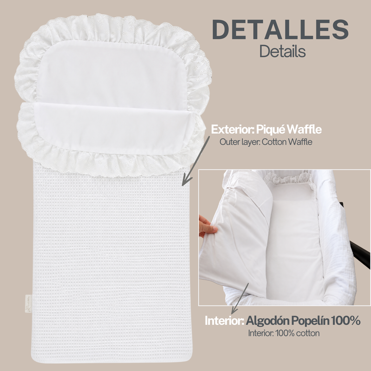 Saco Arrullo Capazo Recién Nacido en Piqué Waffle