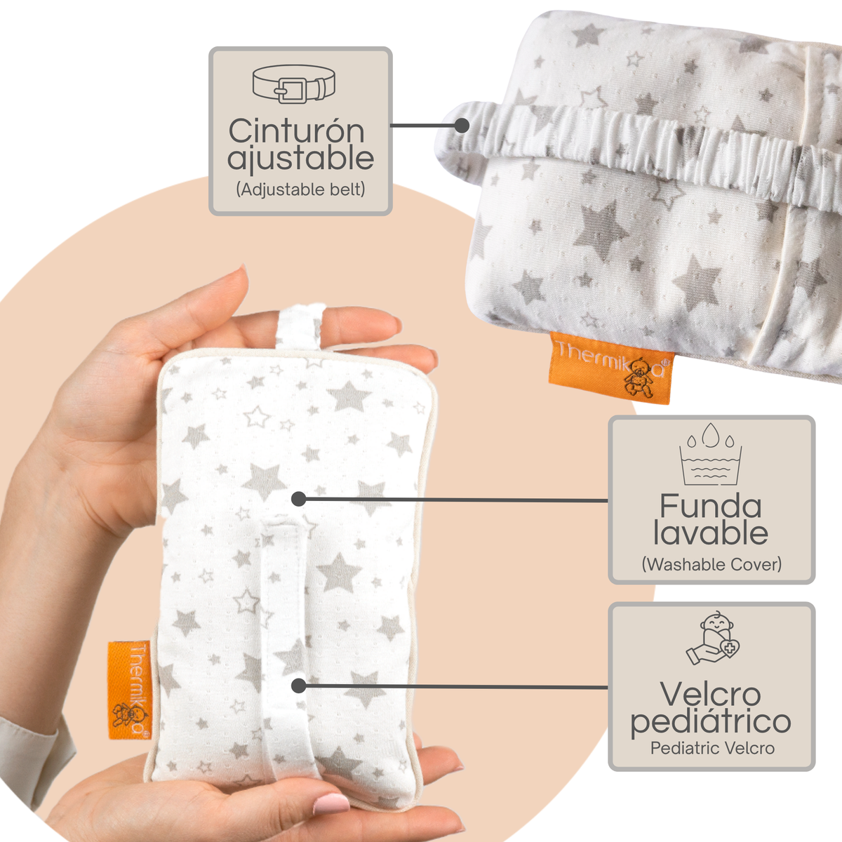Cinturón Anticólicos para Bebé con Trigo y Flores de Lavanda: Fácil de Calentar y Colocar (Estrellas)