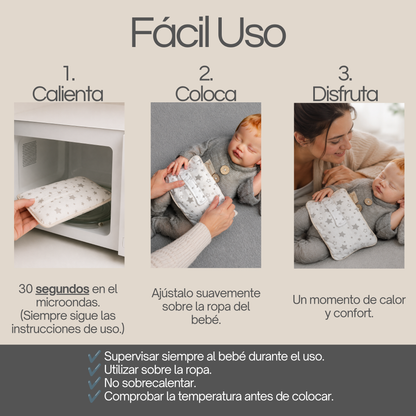 Cinturón Anticólicos para Bebé con Trigo y Flores de Lavanda: Fácil de Calentar y Colocar (Estrellas)
