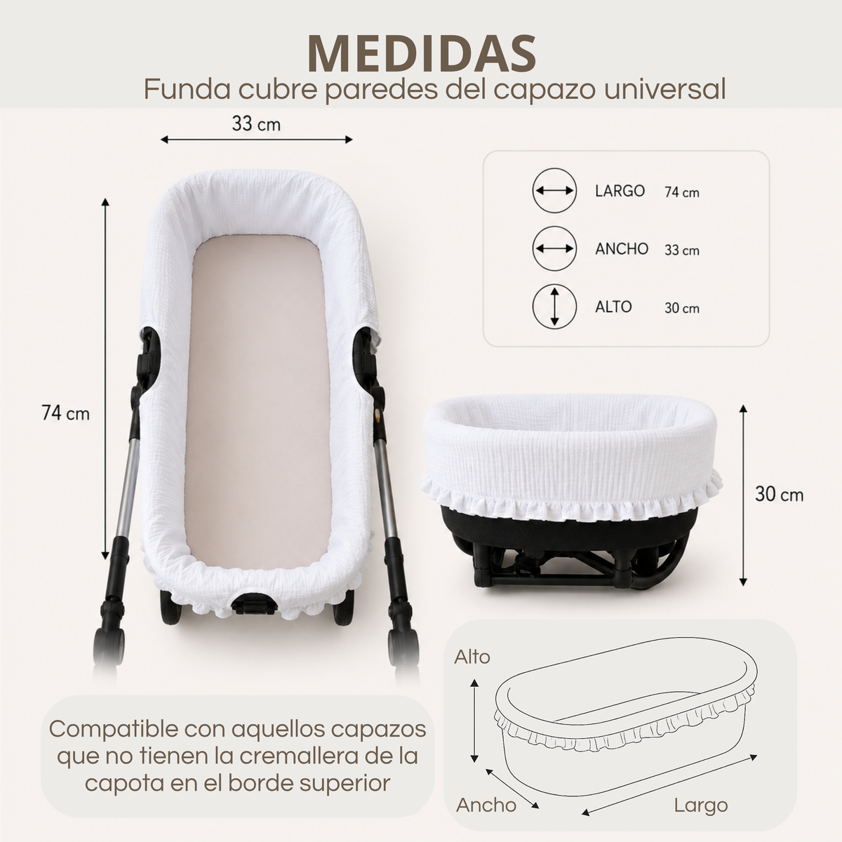 Funda Cubre Paredes del Capazo de Bambula con Volantes