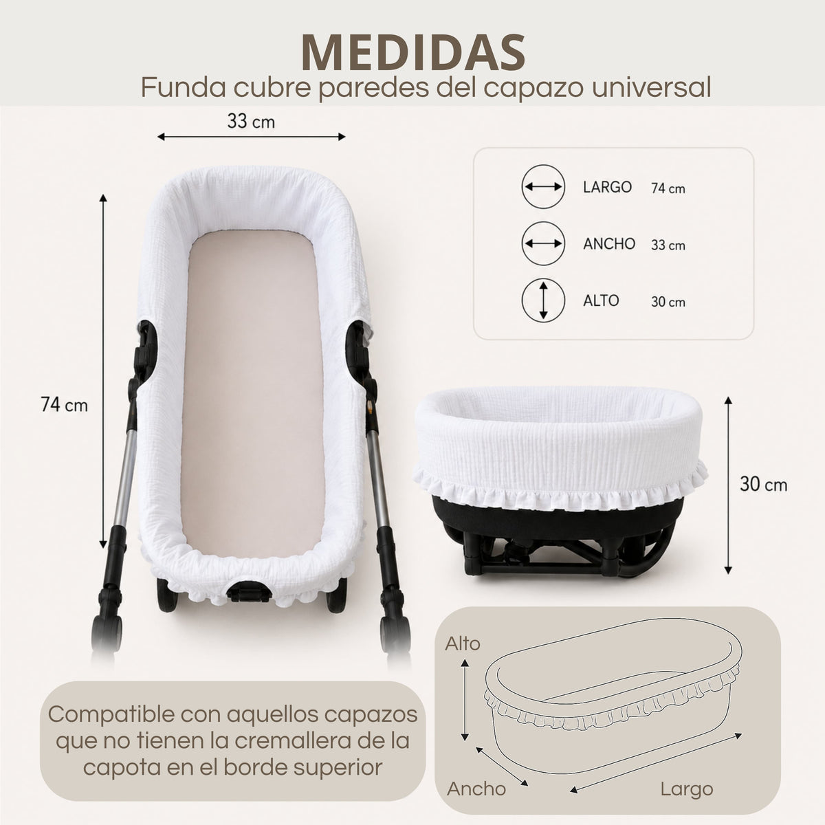 Cubre Capazo de Muselina con Volantes | Protege y Renueva el Interior
