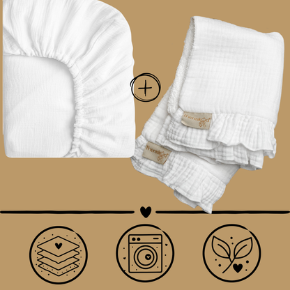 Kit Sábana Bajera + 2 Salvababas para Capazo o Minicuna - Lo esencial para su nidito (sin complicarte la vida)