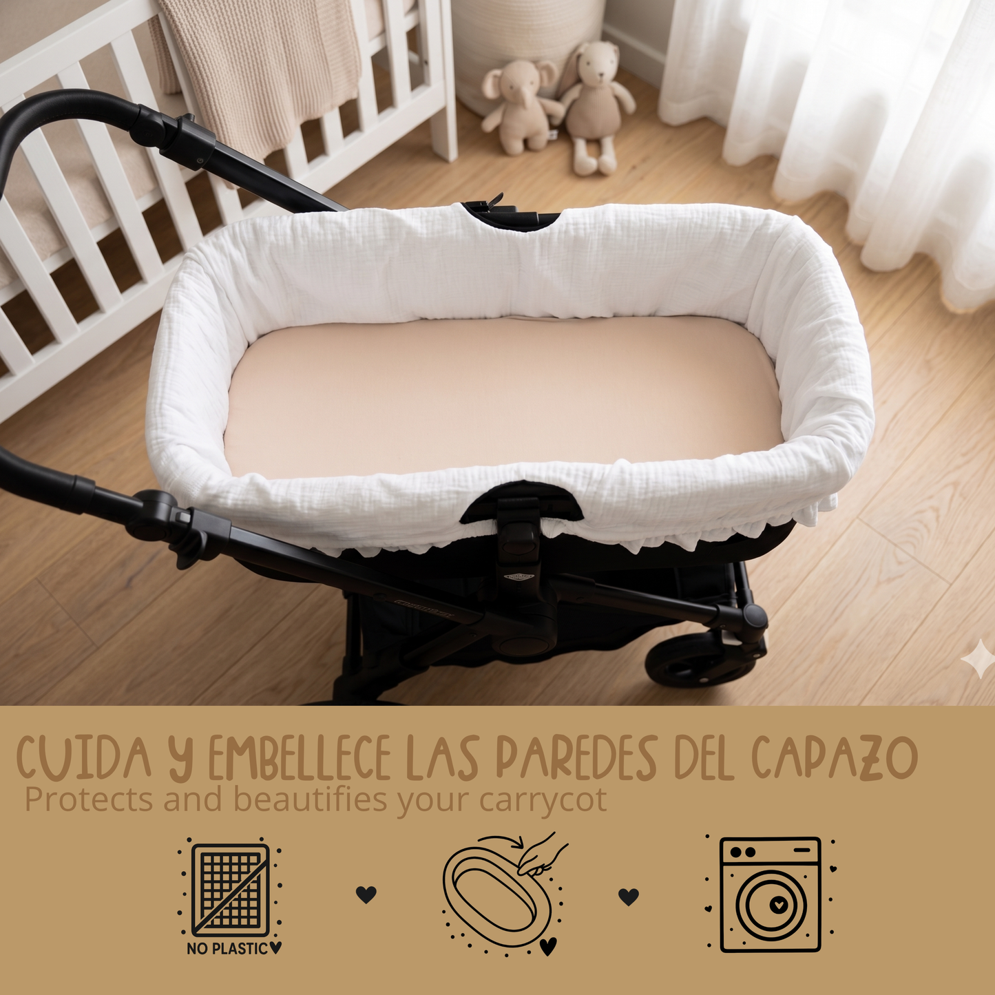Funda Capazo Universal Bebé Cubre Paredes Bambula con Volantes