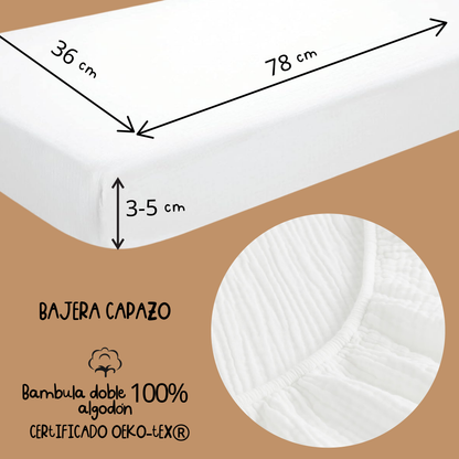 Sábana Bajera de Muselina para Capazo - Suavecita como una nube, práctica como te gusta.