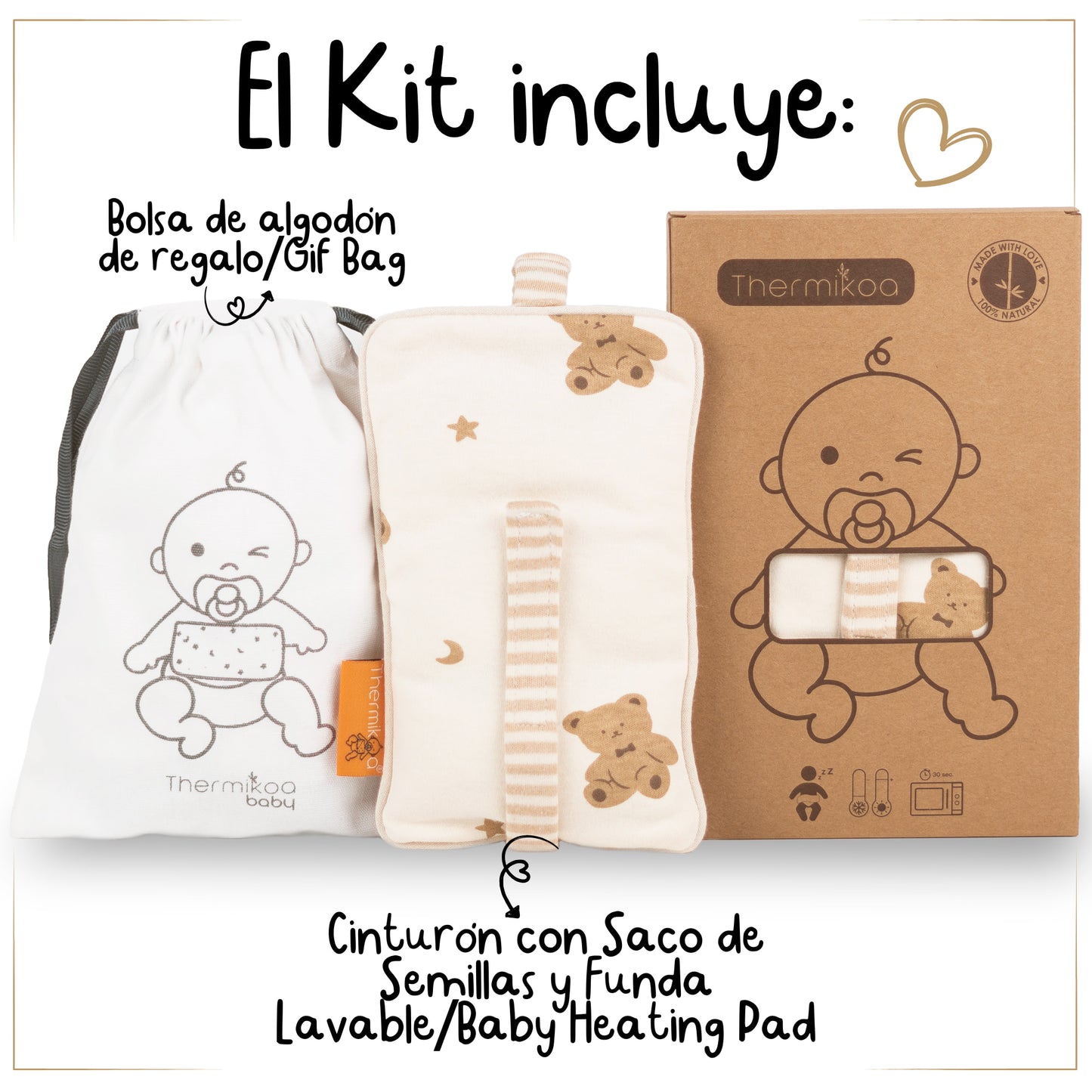 Cinturón Anticólicos con Saquito de Semillas Ositos con Olor - Ese abrazo calentito que reconforta la barriguita